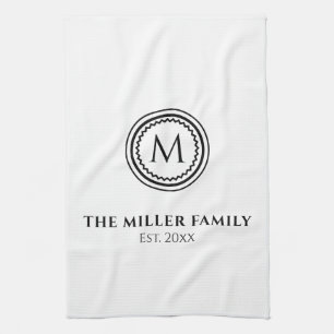 Monogrammm Familienname Schwarz-Weiß-Medallion Geschirrtuch