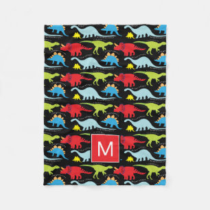 Monogrammm Farbige Dinosaurier Fleecedecke
