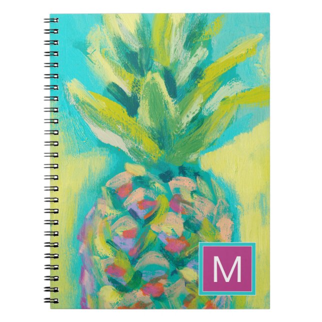 Monogrammm | Farbige tropische Ananas Notizblock (Vorderseite)