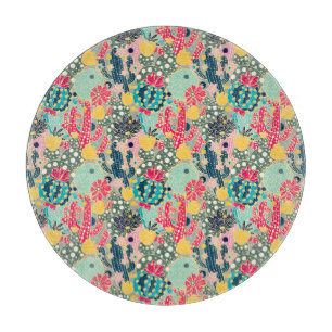 Monogrammm   Farbiges Polka Dot Cactus Pattern Schneidebrett