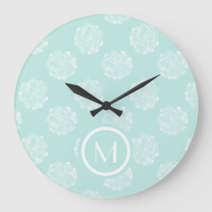 Monogrammm   Glück der Pflanze   Pastel Succulent  Große Wanduhr