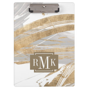 Monogrammm   Gold & Grau Klemmbrett