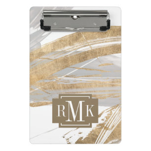 Monogrammm  Gold und Grau Mini Klemmbrett