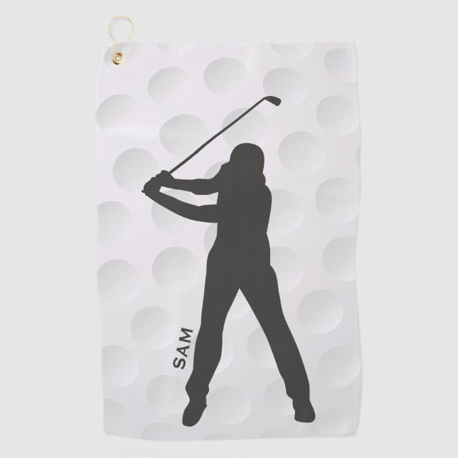 Monogrammm. Golfer Silhouette auf Golf Ball Textur Golfhandtuch (Vorderseite)