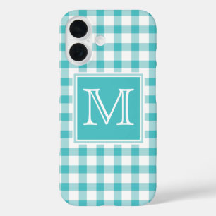 Monogrammm   Green Gingham Kariertes Schachbrett E iPhone 16 Hülle
