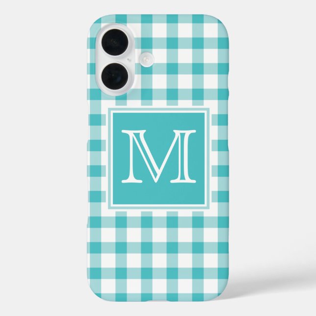 Monogrammm | Green Gingham Kariertes Schachbrett E Case-Mate iPhone Hülle (Rückseite)