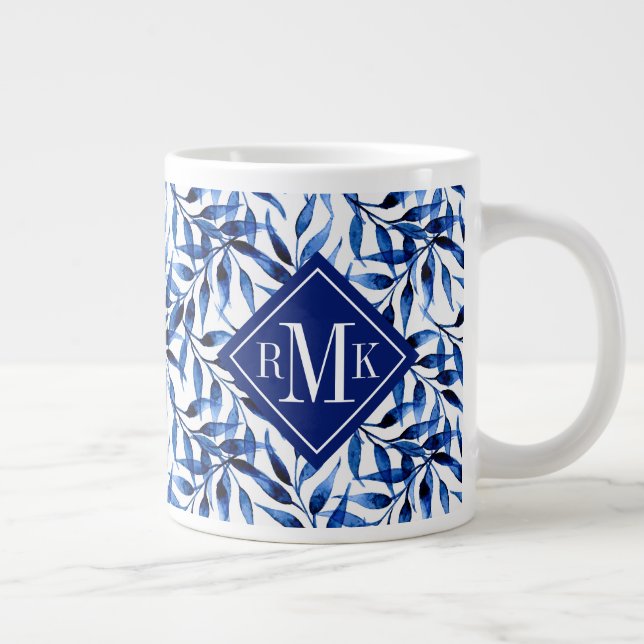 Monogrammm| Handgemälztes Aquarellfarbenmuster Jumbo-Tasse (Rechts)