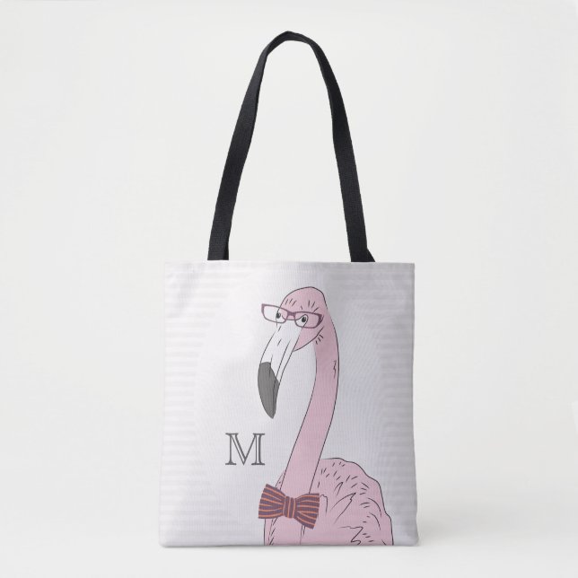 Monogrammm. Hipster Flamingo mit Extravaganter Bow (Vorderseite)