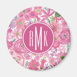 Monogrammm   Ich tue rosa Blumenmuster Magnet