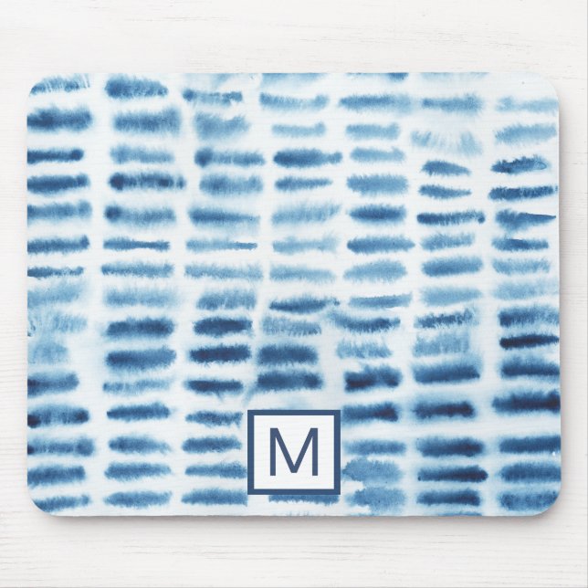 Monogrammm | Indigio Wasserfarbe Print Mousepad (Vorne)