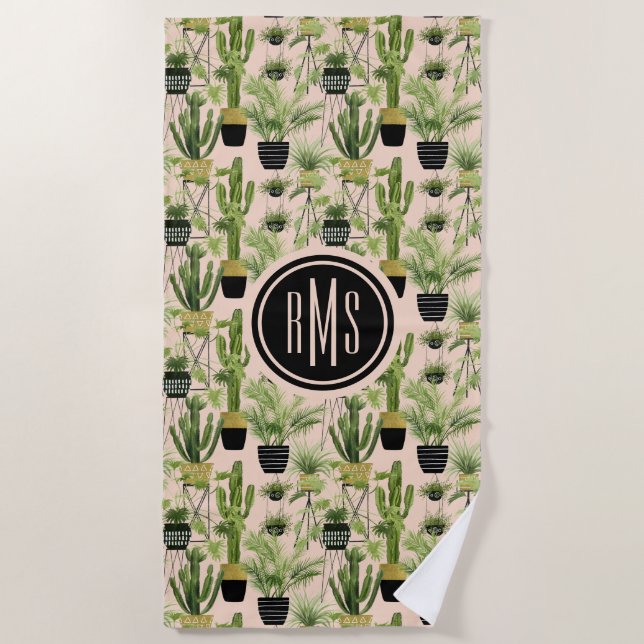Monogrammm | Innenoase | Pflanze Lineup Muster Strandtuch (Vorderseite)
