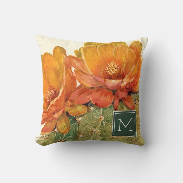 Monogrammm| Kakteen Orange Blüten Kissen (Vorderseite)