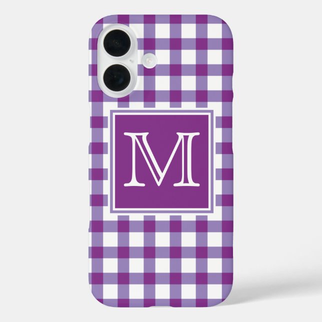 Monogrammm | Lila Gingham Kariert Tartan Schachbre Case-Mate iPhone Hülle (Rückseite)