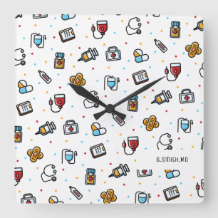 Monogrammm. Medizinisches Muster für Ärzte und K Quadratische Wanduhr