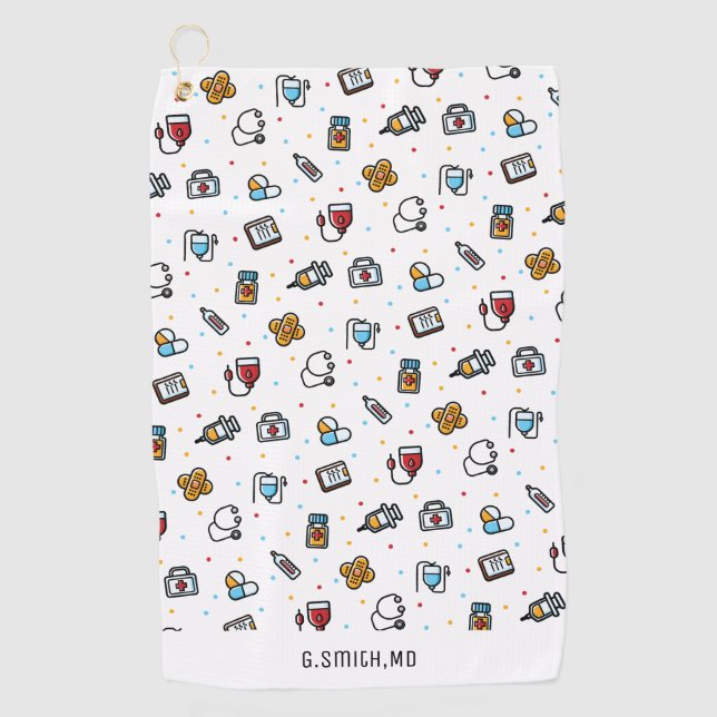 Monogrammm. Medizinisches Muster für Ärzte und Kra Golfhandtuch (Vorderseite)