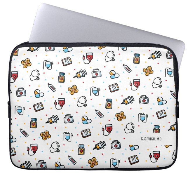 Monogrammm. Medizinisches Muster für Ärzte und Kra Laptopschutzhülle (Vorderseite)