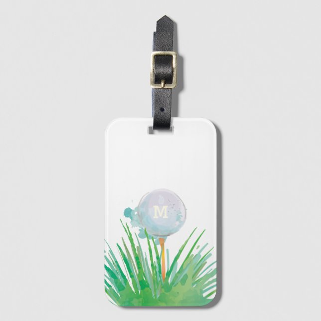 Monogrammm| Moderner Sport| Golf Ball in Aquarell Gepäckanhänger (Vorderseite Vertikal)