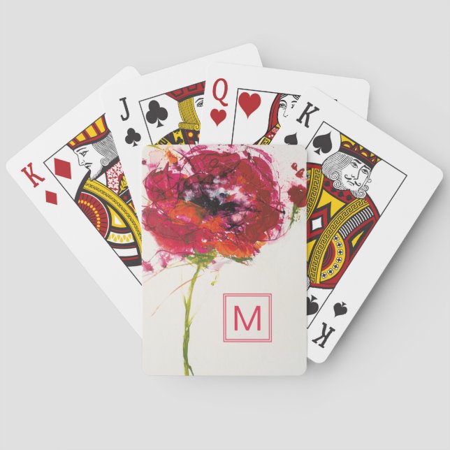 Monogrammm | Mohn auf Weiß Spielkarten (Rückseite)