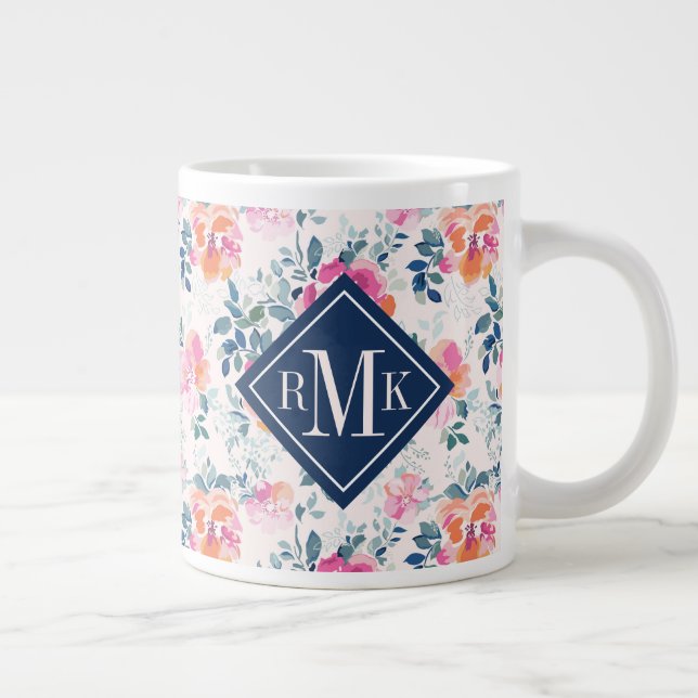Monogrammm| Muster für gestrichene Rose Jumbo-Tasse (Rechts)