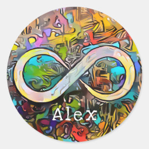 Monogrammm   Name hinzufügen   Unendlichkeitssymbo Runder Aufkleber