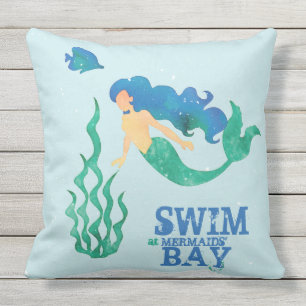 Monogrammm.Nautisch. Mermaids' Bay.  Familienname Kissen Für Draußen