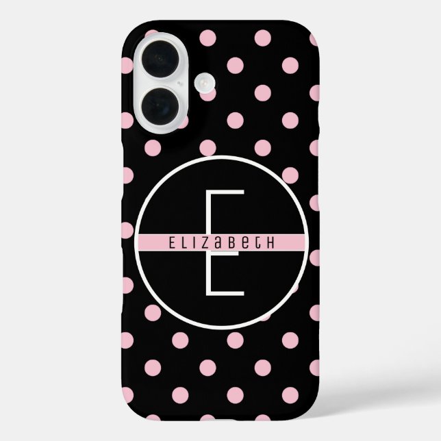 Monogrammm | Niedlich & chic Pink Polka Dot auf Bl Case-Mate iPhone Hülle (Rückseite)