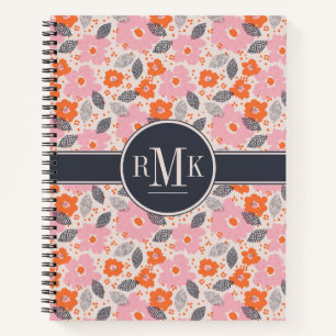 Monogrammm Niedliches Retro-Muster Notizbuch