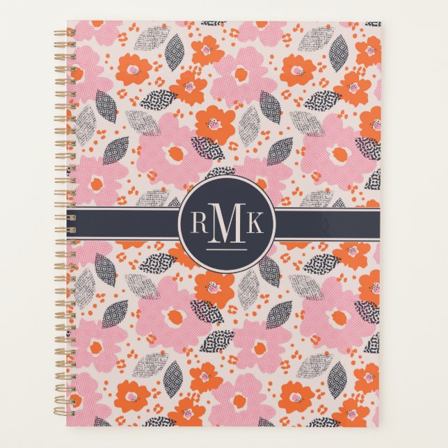 Monogrammm | Niedliches Retro-Muster Planer (Vorderseite)