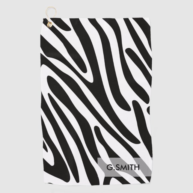 Monogrammm: Niedliches Zebra Streifen Safari Muste Golfhandtuch (Vorderseite)