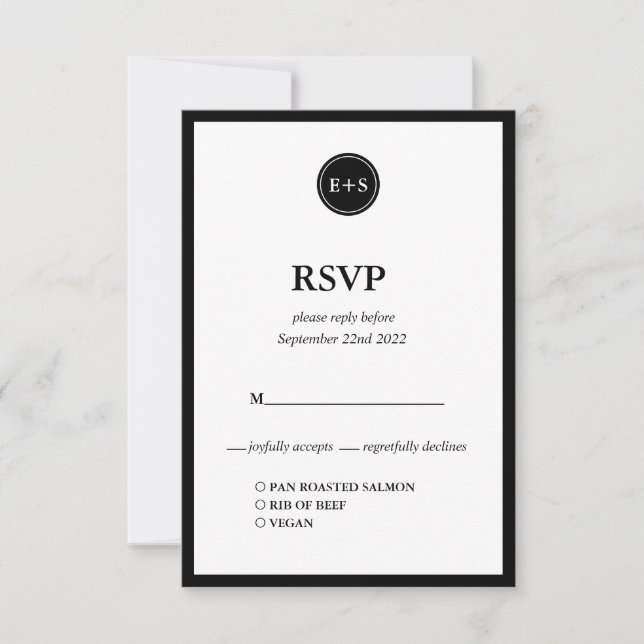 Monogrammm | Optionen für Schwarz-Weiß-Hochzeiten RSVP Karte (Vorderseite)