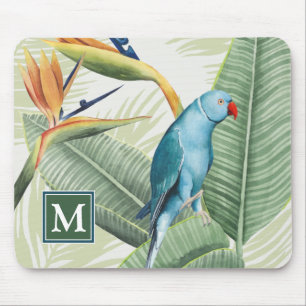 Monogrammm   Palm-Blätter mit Blauem Vogel Mousepad