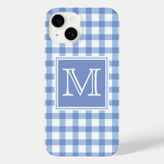 Monogrammm | Pastel Blue Gingham Kariertes Schachb Case-Mate iPhone Hülle (Rückseite)