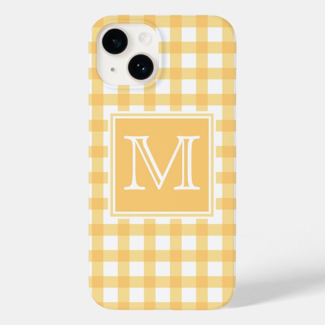 Monogrammm | Pastel Yellow Gingham Kariert Tartan  Case-Mate iPhone Hülle (Rückseite)