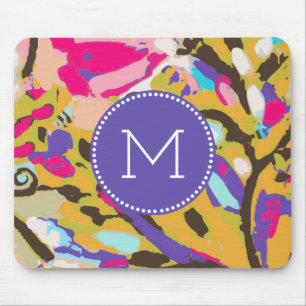 Monogrammm Pink Boho Floral I Mousepad