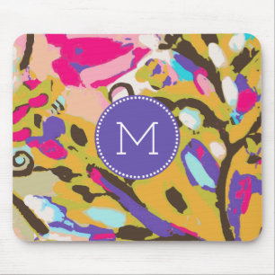 Monogrammm Pink Boho Floral I Mousepad