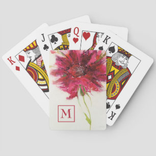 Monogrammm   Pink Daisy on White Spielkarten