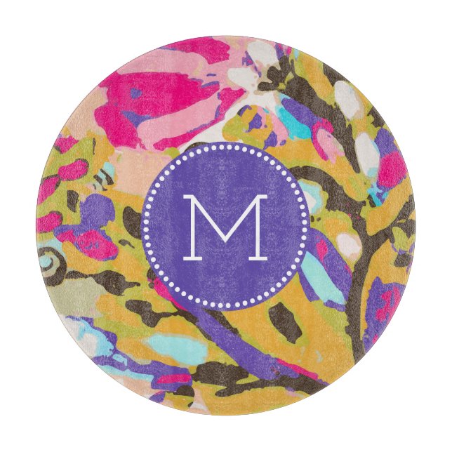 Monogrammm| Rosa Boho Floral I Schneidebrett (Vorderseite)