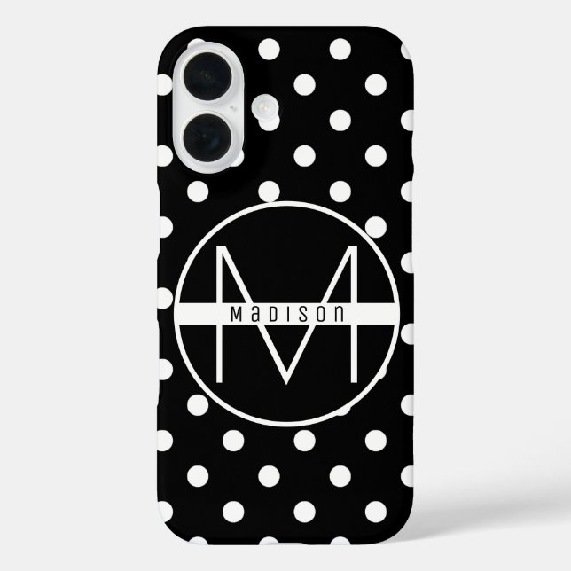 Monogrammm | Schwarz-Weiß-Chic-Polka-Punktmuster Case-Mate iPhone Hülle (Rückseite)