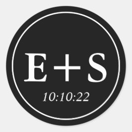 Monogrammm |Schwarz-Weiß-Hochzeit-Umschlag Aufkleb Runder Aufkleber