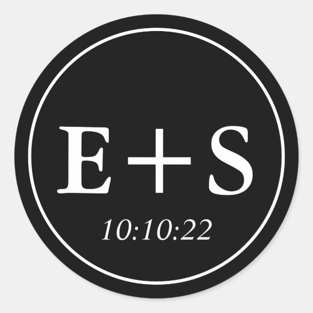Monogrammm |Schwarz-Weiß-Hochzeit-Umschlag Aufkleb Runder Aufkleber (Vorderseite)