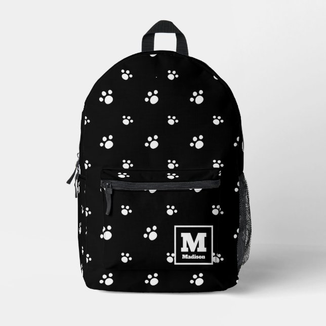 Monogrammm | Schwarz/Weiß Niedlicher Welpenhundepf Bedruckter Rucksack (Vorderseite)