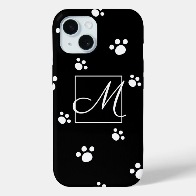 Monogrammm | Schwarz/Weiß Niedlicher Welpenhundepf Case-Mate iPhone Hülle (Rückseite)
