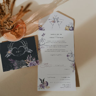 Monogrammm   Skeleton-Blumenhochzeit All In One Einladung
