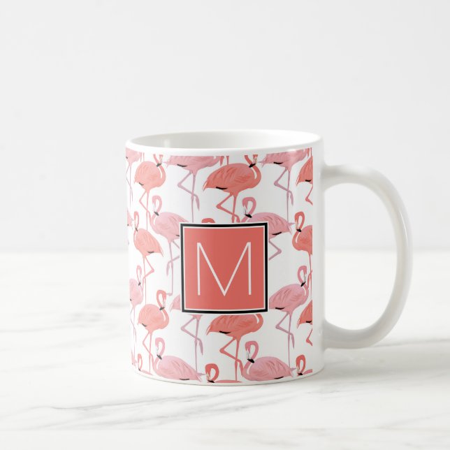 Monogrammm | Tropisch rosa Flamingos Kaffeetasse (Rechts)