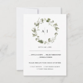 Monogrammm | Watercolor Greenerity Wedding RSVP Ankündigung