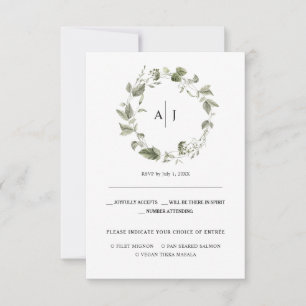 Monogrammm   Watercolor Greenerity Wedding RSVP Ankündigung