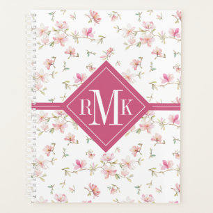 Monogrammm Weichrosa Wasserfarben-Blume-Muster Planer