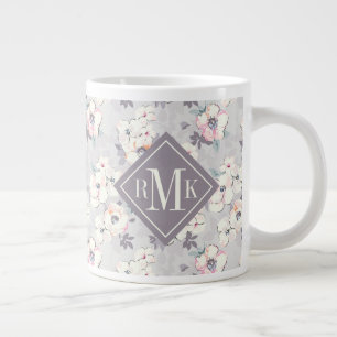 Monogrammm  Weichrosa Wasserfarbmuster Jumbo-Tasse