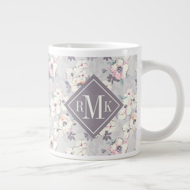 Monogrammm| Weichrosa Wasserfarbmuster Jumbo-Tasse (Rechts)