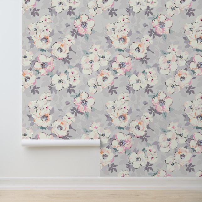 Monogrammm | Weichrosa Wasserfarbmuster Tapete (Anwendung)